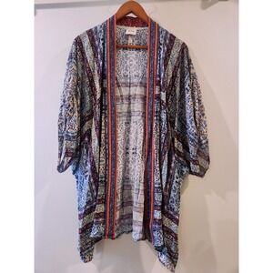 Knox Rose Kimono‎ XS/S Blue Red Floral Print Open Front Boho Cover Up